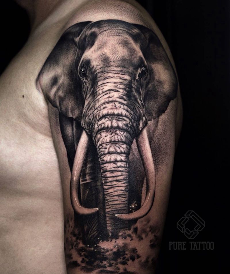 大象纹身图片_手臂欧美写实大象纹身图案