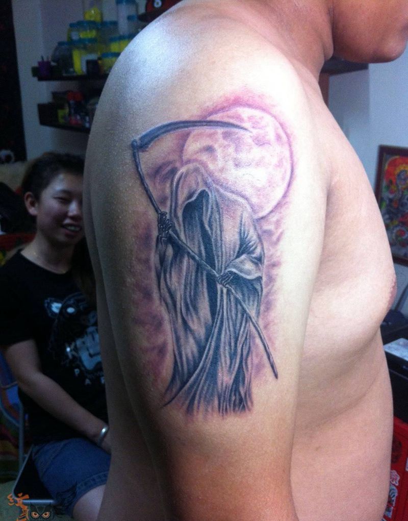 死神纹身图片_肖像写实清新欧美习俗传统鬼神宗教人物手臂纹身图案