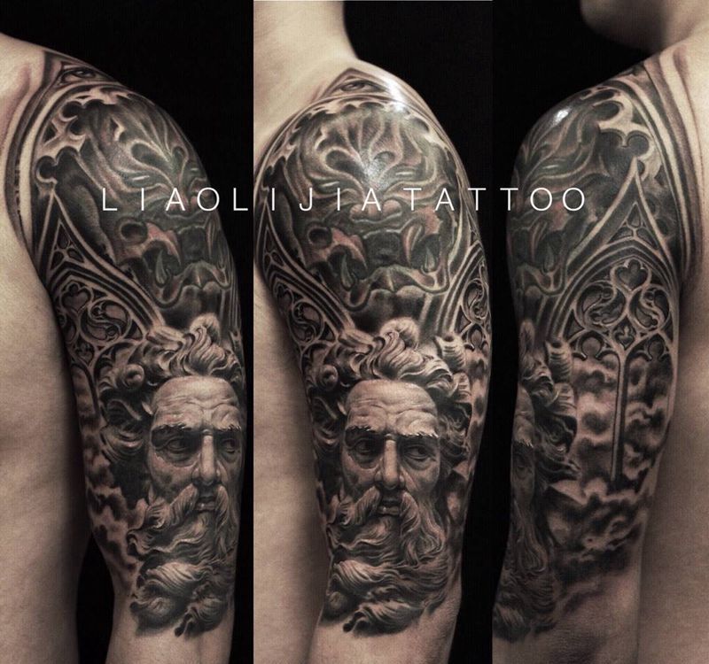 波赛冬纹身图片_成品手臂写实欧美原创纹身图案