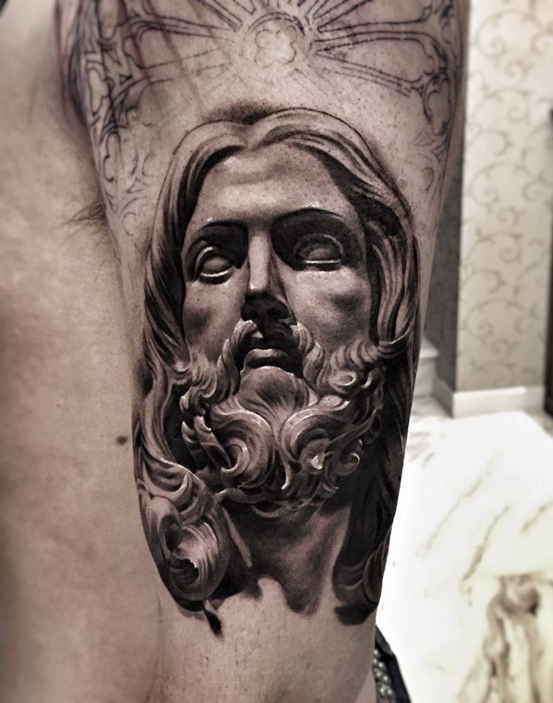 耶稣纹身图片_成品写实欧美肖像手臂原创宗教纹身图案