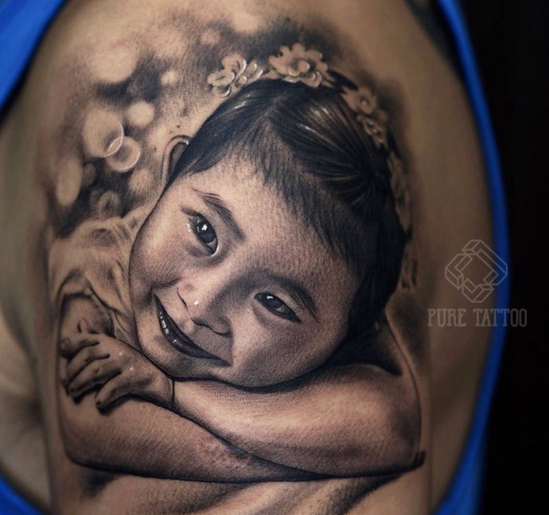 肖像纹身纹身图片_手臂欧美写实肖像写实素描纹身图案