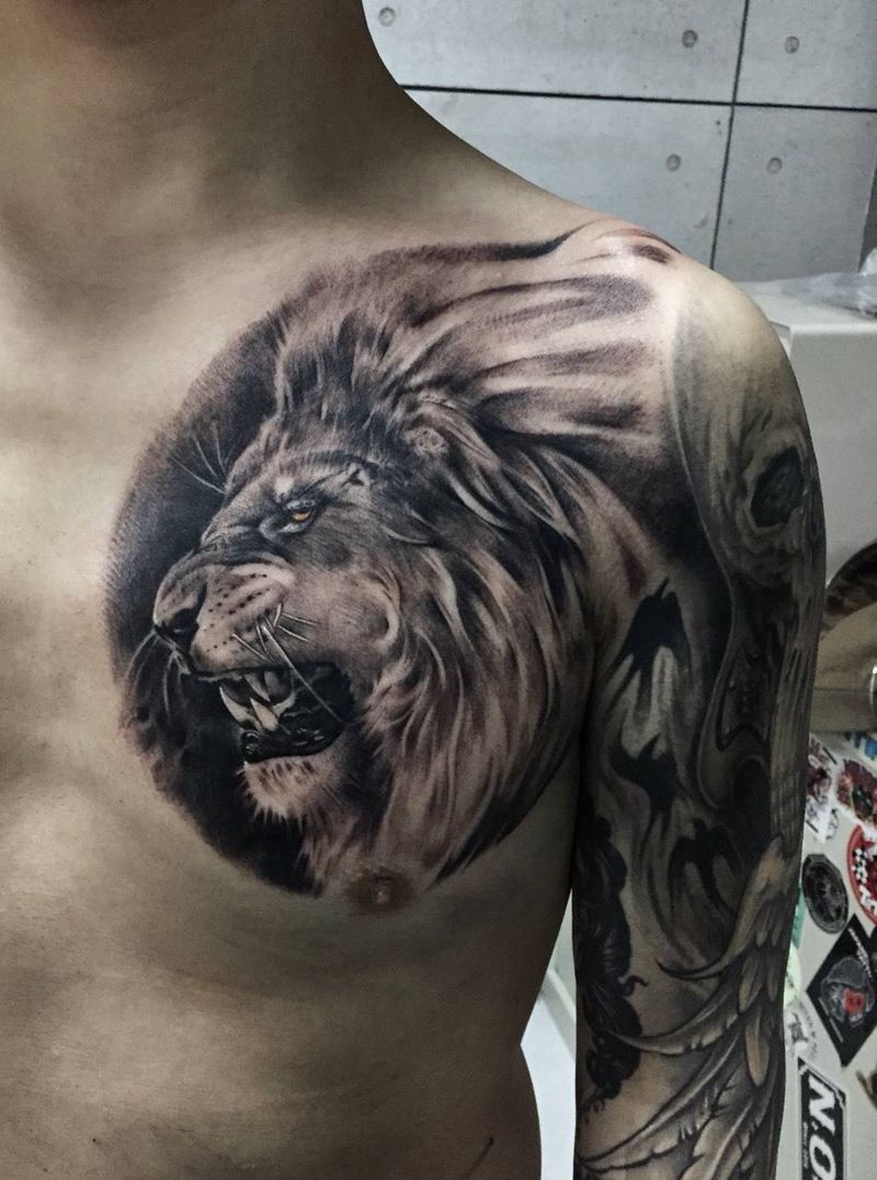 狮子纹身图片_成品写实欧美动物纹身图案