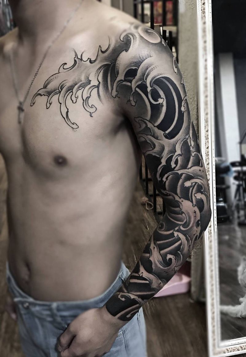 浪臂纹身图片_