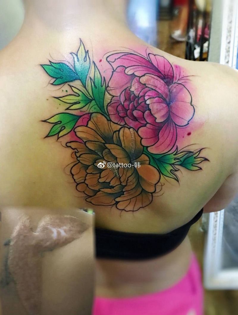 水彩牡丹纹身图片_