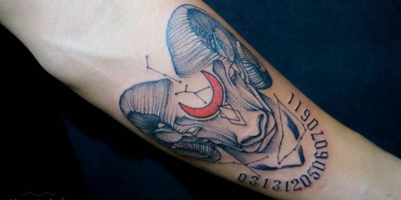 白羊座纹身图片_肩部背部手臂腿部欧美几何动物成品纹身图案