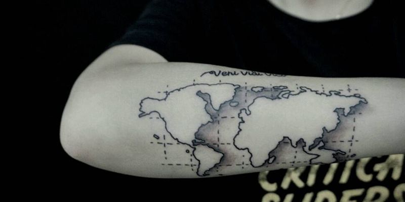 世界地图纹身图片_胸部腰部背部手臂腿部欧美几何原创成品纹身图案