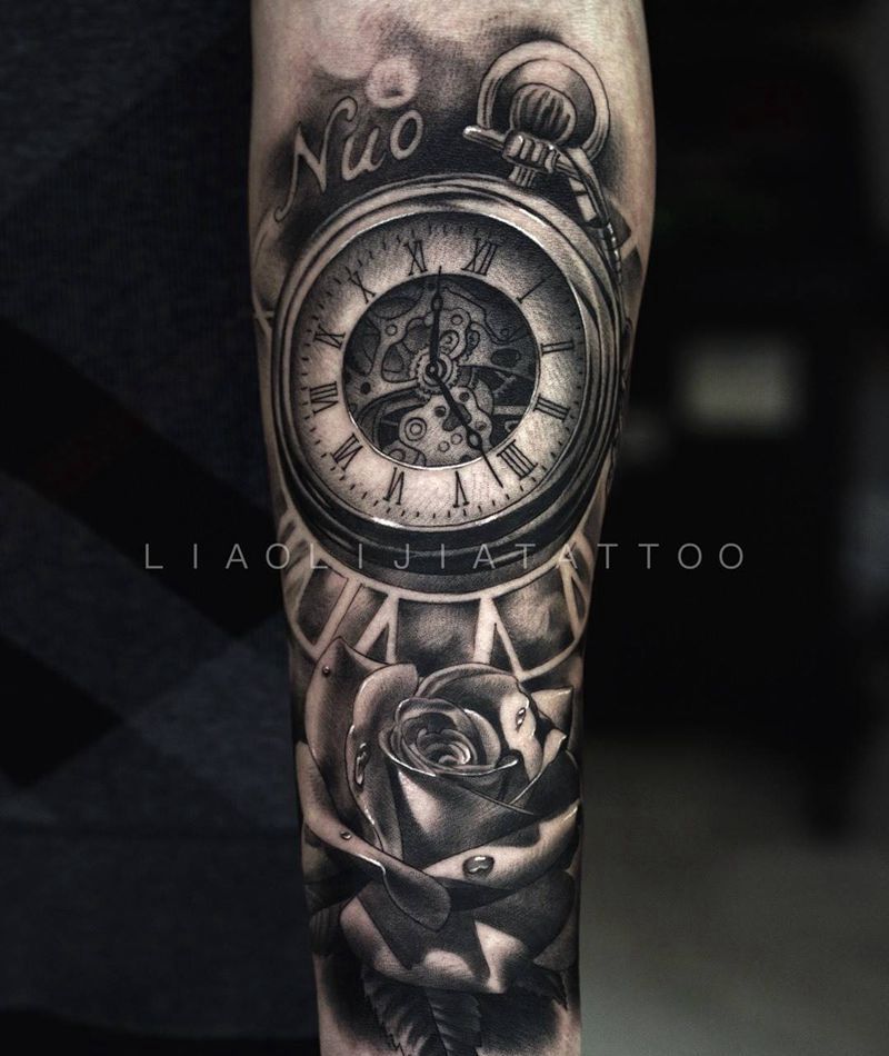 时间与爱是永恒的主题纹身图片_欧美原创成品手臂纹身图案
