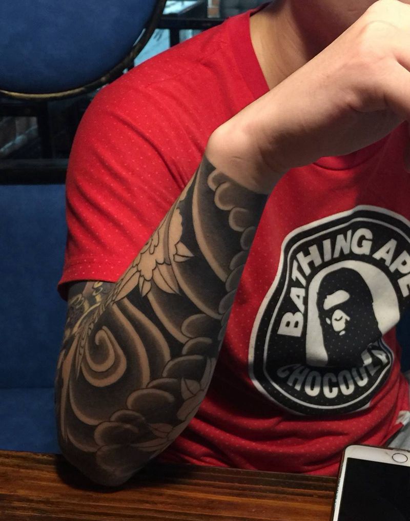 花臂纹身图片_成品手臂传统原创鬼神花臂花臂女神老传统刺青纹身图案