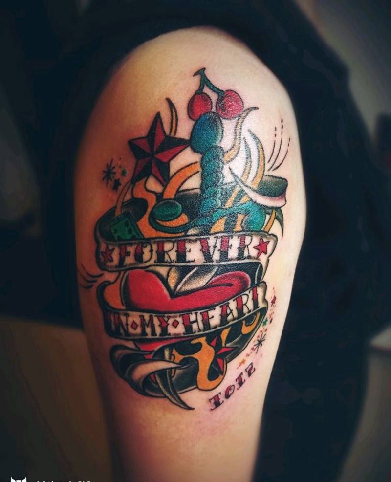 oldschool纹身图片_肩部手臂欧美清新原创成品纹身图案