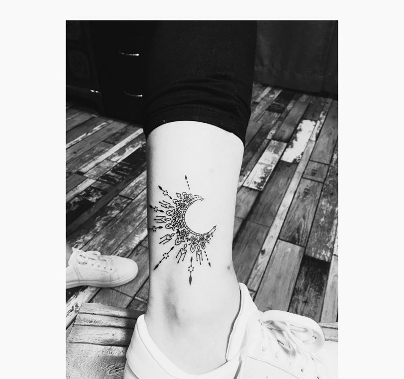 京都墨客刺青-娟姐纹身图片_成品手稿腿部脚部清新几何静物图腾纹身图案