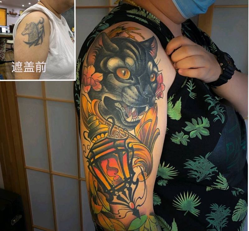 遮盖纹身图片_手臂New School遮盖纹身图案