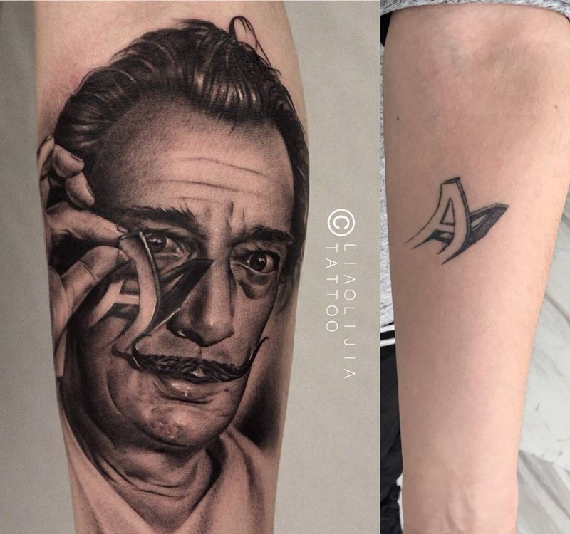 达利纹身图片_成品手臂欧美写实肖像原创人物纹身图案