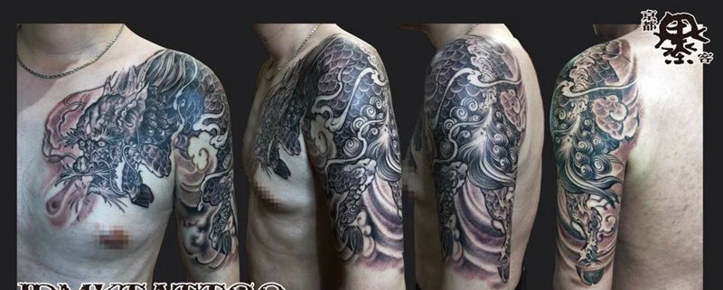 京都墨客刺青纹身图片_成品胸部手臂写实国画原创动物传统手稿纹身图案