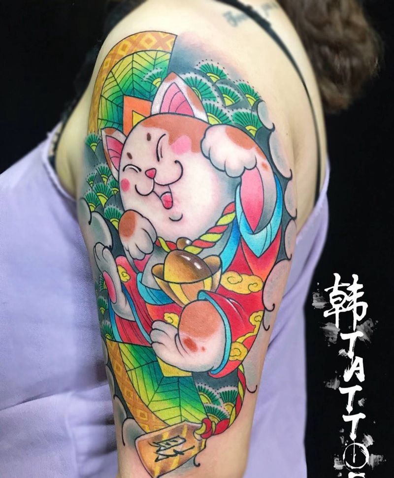 招财猫纹身图片_