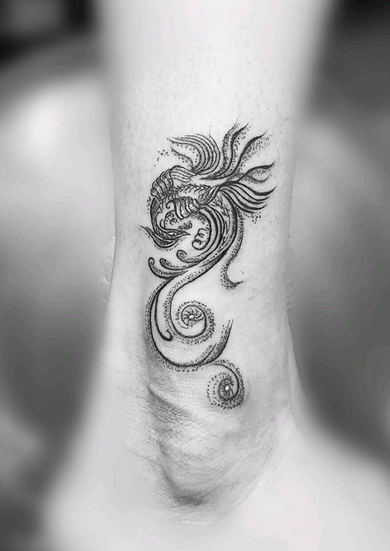 点刺凤凰纹身图片_脚部欧美图腾原创成品纹身图案