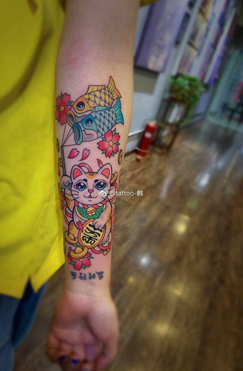 招财猫纹身图片_