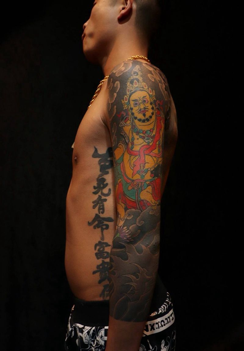 黄财神 7分花臂纹身图片_成品传统手臂人物鬼神宗教原创纹身图案