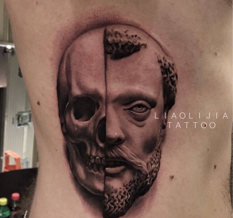 ww纹身图片_成品腹部欧美写实肖像原创人物纹身图案