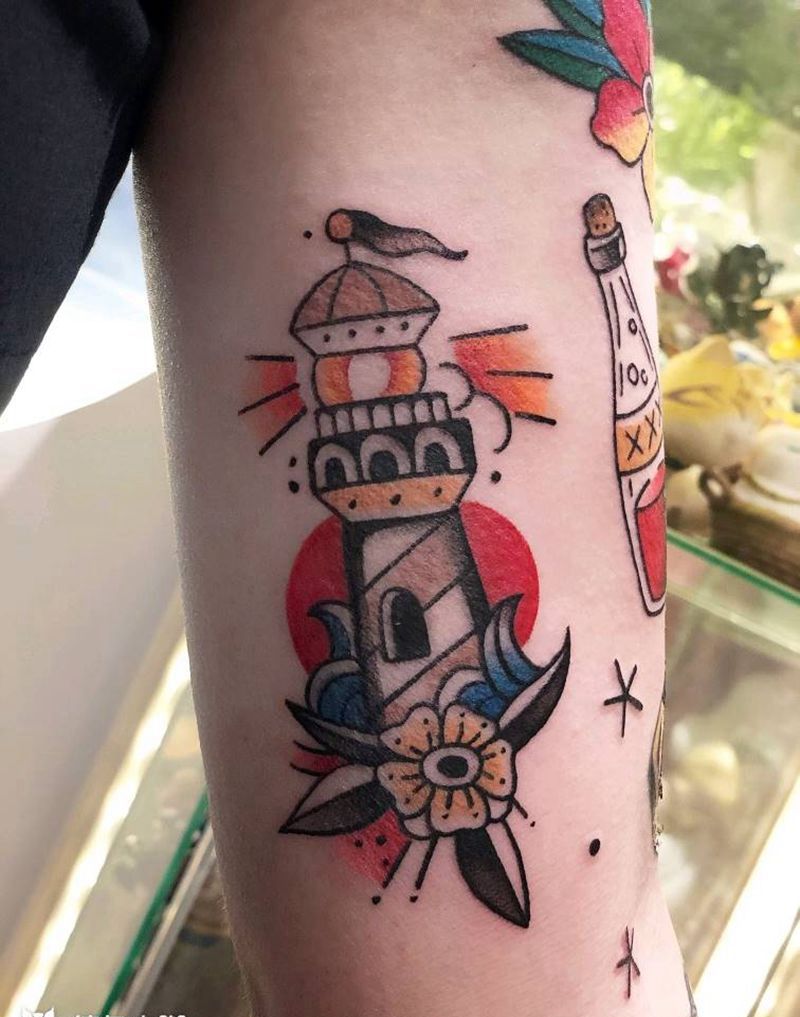 灯塔纹身图片_手臂Old School纹身图案