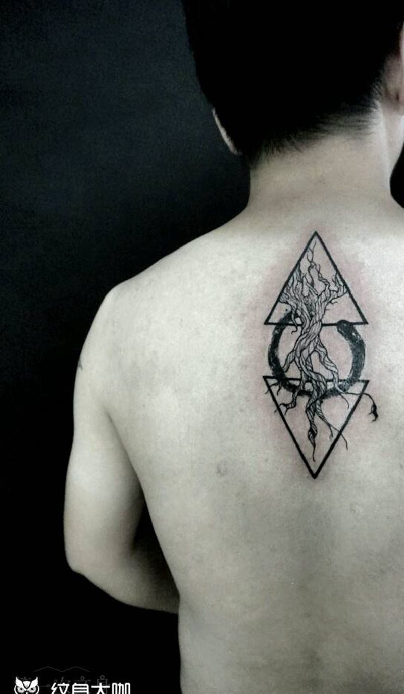 树纹身图片_背部手臂腿部欧美几何植物成品纹身图案