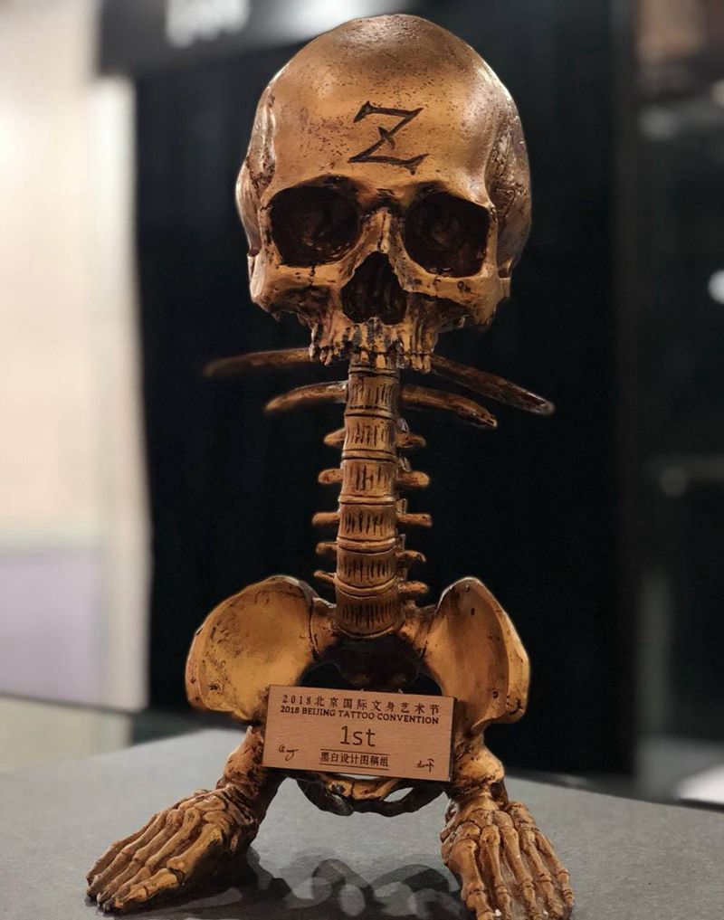 北京国际文身艺术节黑白图案设计第一名纹身图片_