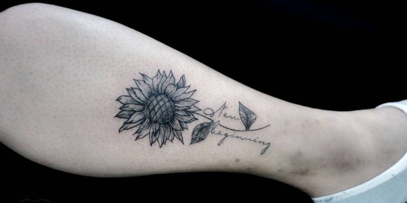 向日葵纹身图片_手臂腿部清新植物成品纹身图案