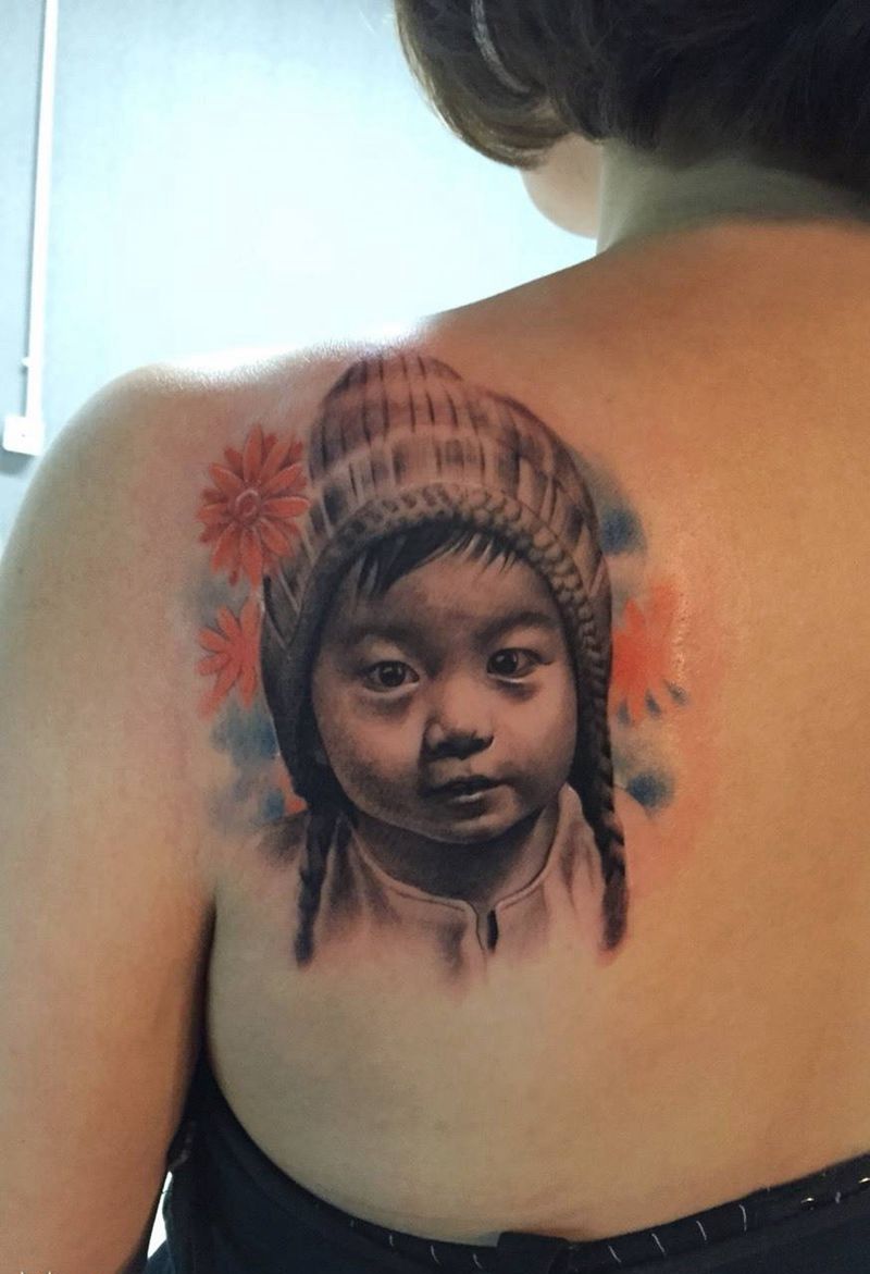 照片纹身图片_成品肩部欧美写实肖像原创纹身图案