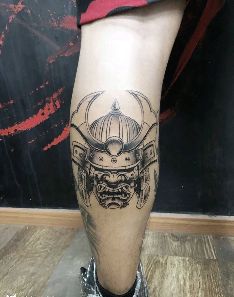 鬼武士纹身图片_腿部New School纹身图案