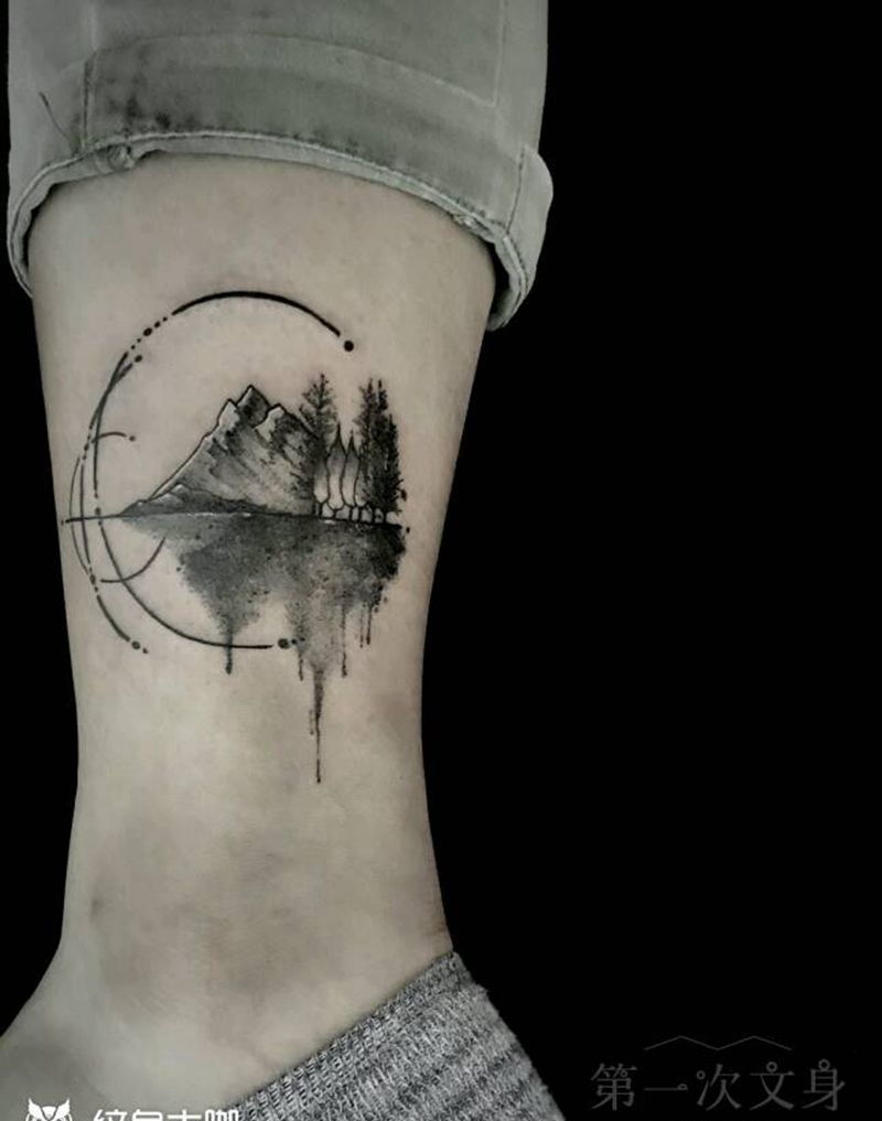 山水纹身图片_手臂腿部欧美植物成品纹身图案