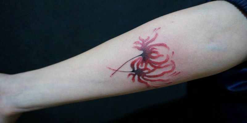 彼岸花纹身图片_背部手臂腿部清新植物彼岸花成品纹身图案