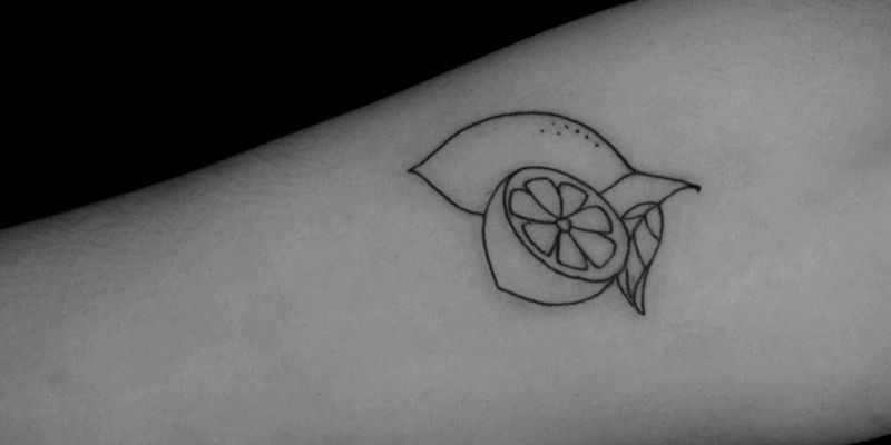 柠檬纹身图片_胸部背部手臂腿部清新几何植物原创成品纹身图案