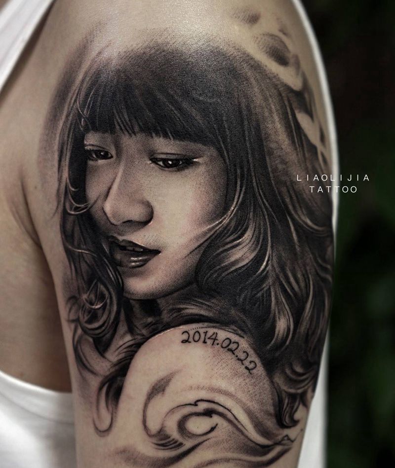 照片纹身纹身图片_成品写实手臂原创肖像纹身图案