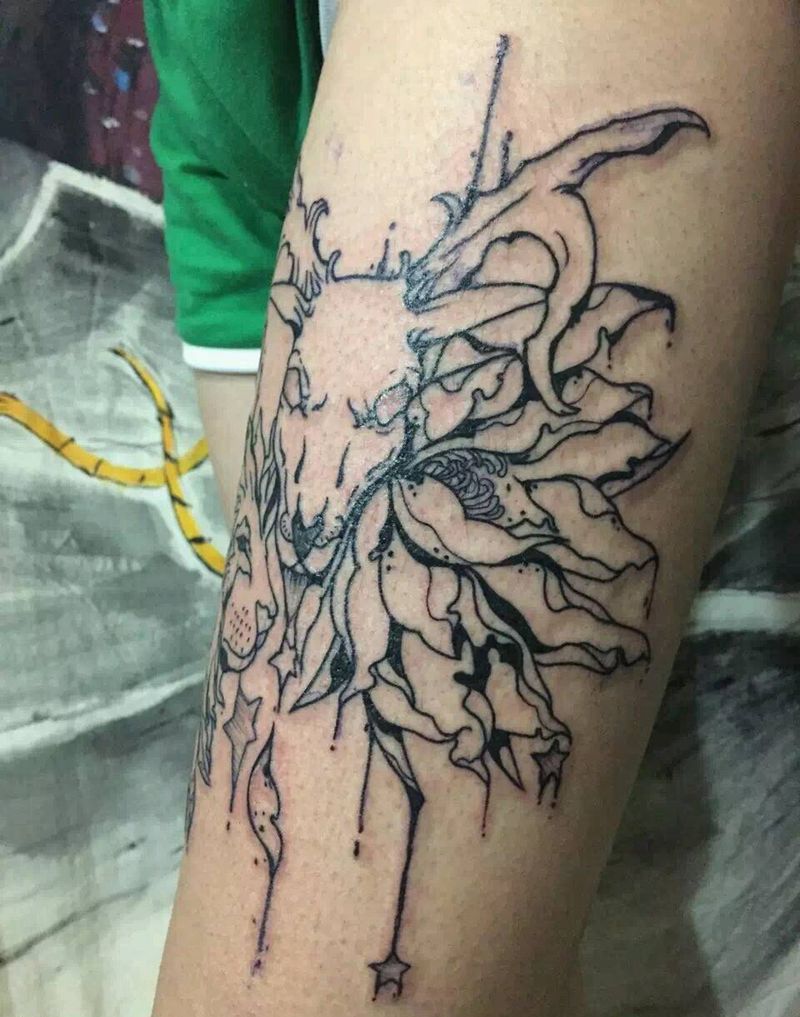 狮子和羊纹身图片_手臂清新动物成品纹身图案