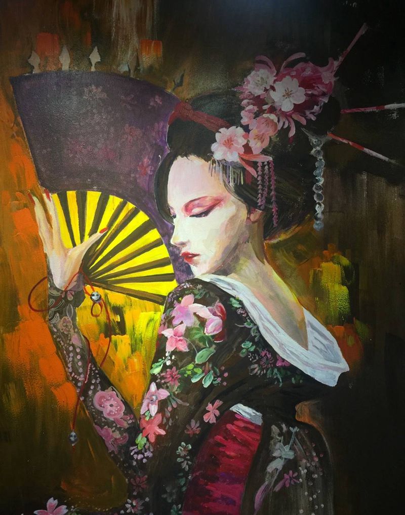 墙绘艺妓纹身图片_