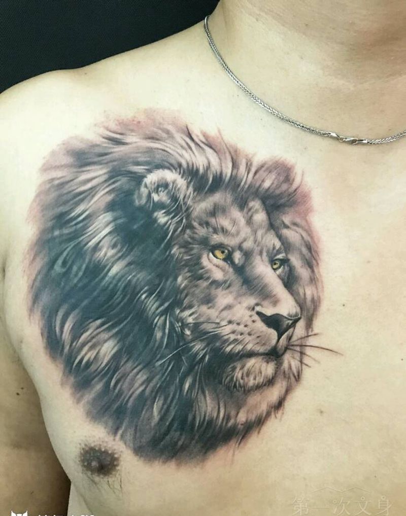 狮子遮盖失败纹身纹身图片_胸部手臂欧美写实动物成品纹身图案