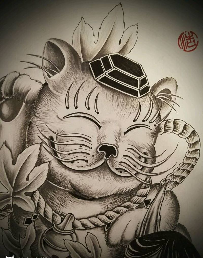 招财猫纹身图片_