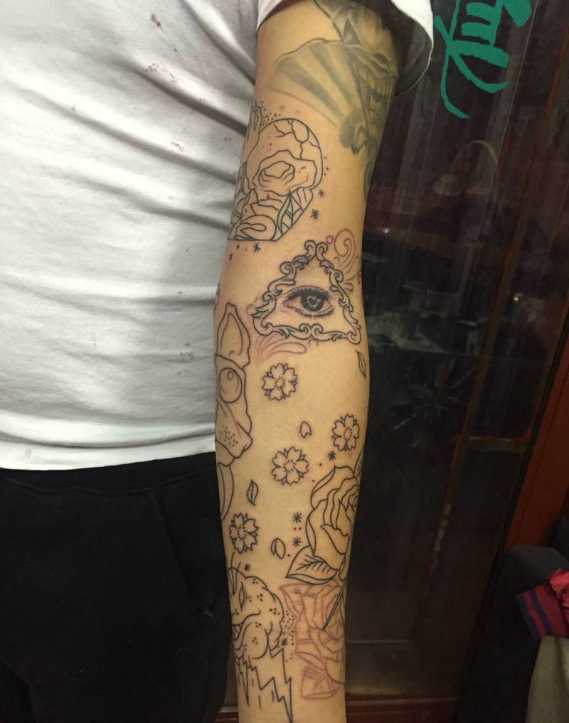 花臂割线纹身图片_