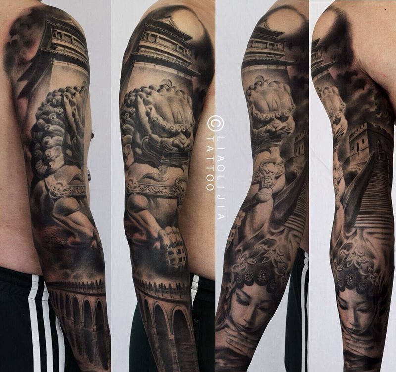 中国风纹身图片_成品手臂欧美写实肖像传统习俗原创图腾人物纹身图案