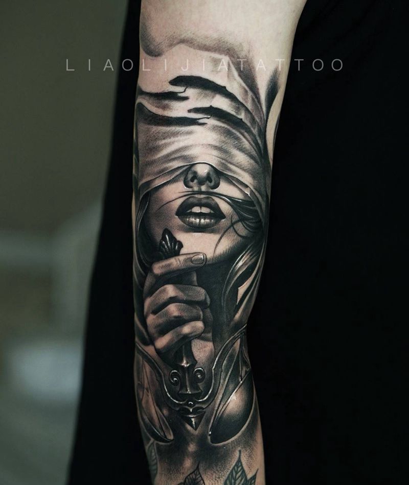 正义女神纹身图片_成品人物欧美手臂纹身图案