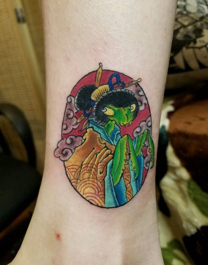 螳螂艺妓纹身图片_