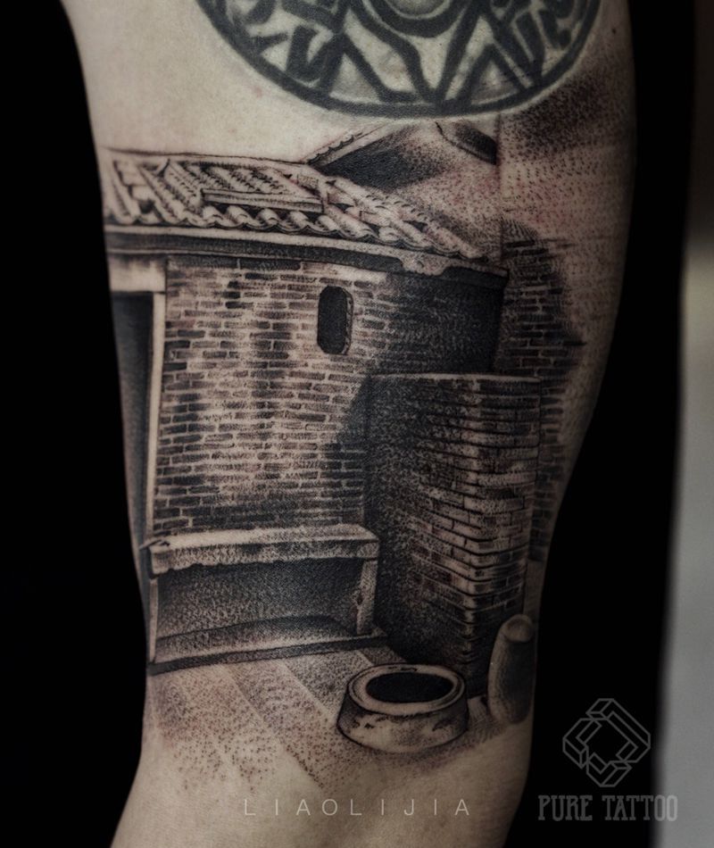 老宅纹身图片_成品写实原创手臂纹身图案
