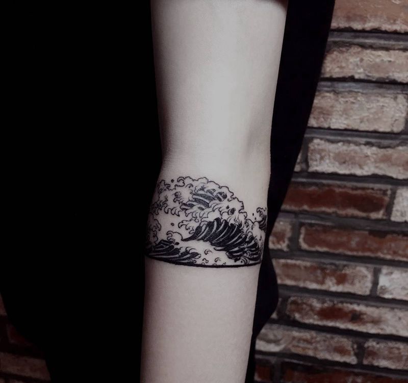 浪花手环纹身图片_成品手稿手部手臂原创静物图腾纹身图案