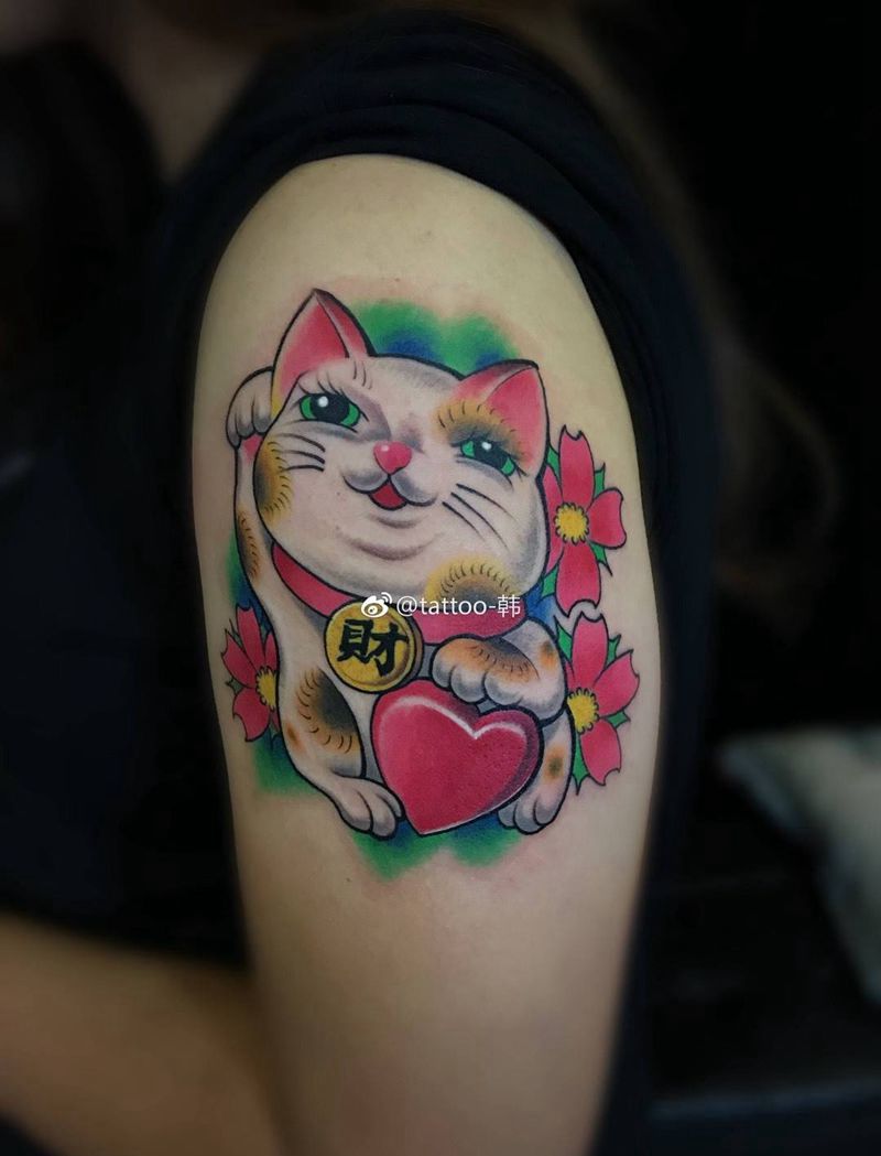 招财猫纹身图片_