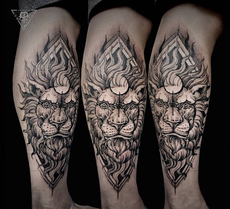 京都墨客刺青作品纹身图片_腿部点刺纹身图案