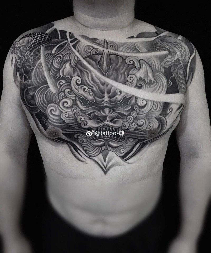 花胸唐狮纹身图片_