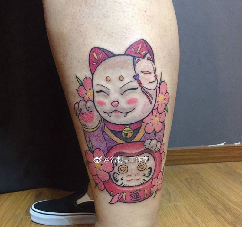 招财猫纹身图片_