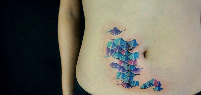 术后伤疤遮盖纹身图片_胸部腰部背部腿部欧美原创成品纹身图案