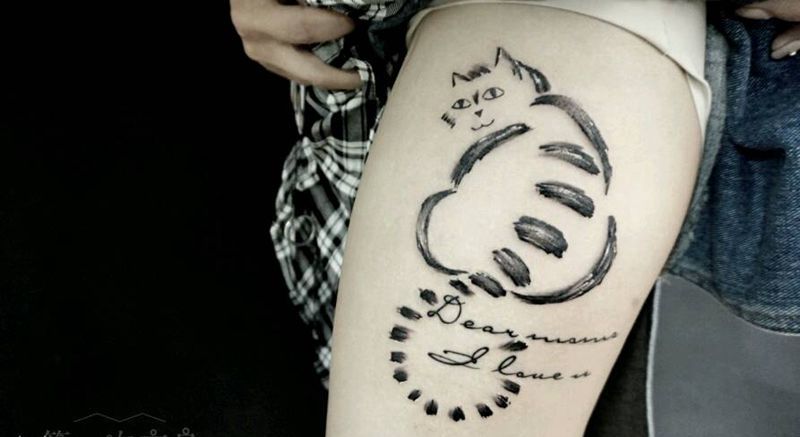 momo纹身图片_腿部欧美国画动物原创成品纹身图案