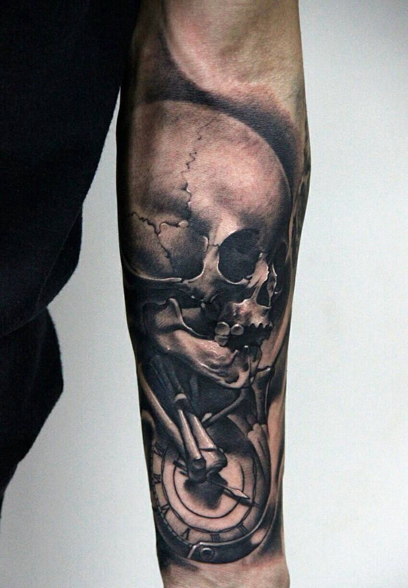 骷髅纹身图片_成品手臂写实欧美原创纹身图案