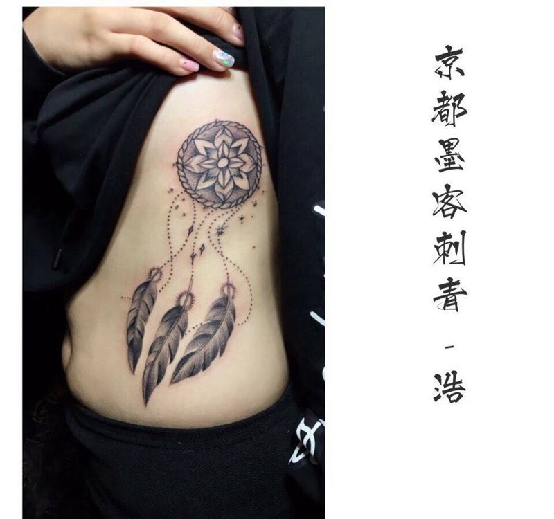 京都墨客刺青纹身图片_清新欧美成品腰部图腾纹身图案